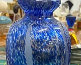 Vintage Cobalt Crystal Glass Perfume Bottle with Dauber Hand Cut & Blown AAA2233