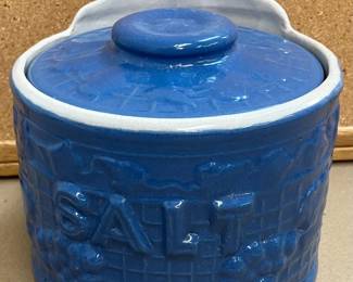 Antique Blue Wall Hanging Ceramic Salt Box with Lid AAA1298 $30 By Appointment AAA Vintage and Art 9017 Airline HWY New Orleans, LA 70118