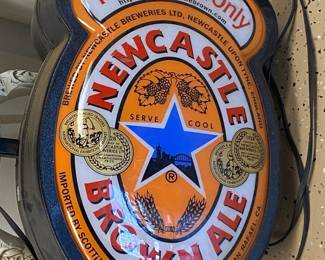 By Appointment AAA Vintage and Art 9017 Airline HWY New Orleans, LA 70118 Monday - Saturday 10-5 AAA5200 Large 24" NewCastle Brown Ale Beer 2 SIDED LIGHTED EURO Bar Sign