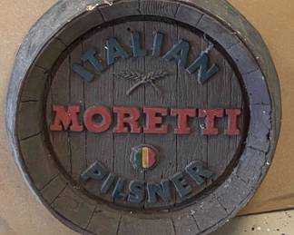 By Appointment AAA Vintage and Art 9017 Airline HWY New Orleans, LA 70118 Monday - Saturday 10-5 LG5212 Italian Moretti Pilsner barrel Tavern Pub Bar Sign $99