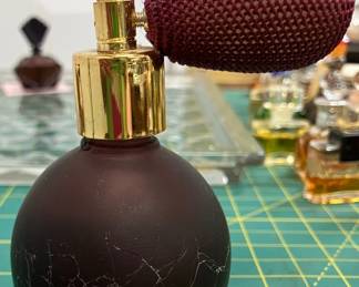 Vintage Amethyst Crackle Glass Perfume Bottle with Atomizer AAA2251