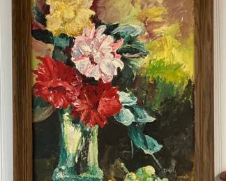 Christy Gunnels Still Life of Flowers with Fruit Oil on Canvas AAA1427 $200 By Appointment AAA Vintage and Art 9017 Airline HWY New Orleans, LA 70118