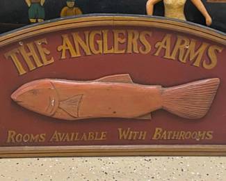 By Appointment AAA Vintage and Art 9017 Airline HWY New Orleans, LA 70118 Monday - Saturday 10-5 LG5216 The Anglers Arms Rooms Available with Bathrooms Wooden Tavern Pub Bar Sign $124.99