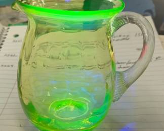 Antique 1920's 4 inch Mouth Blown & Hand Crafted Uranium Glass Creamer AAA2264