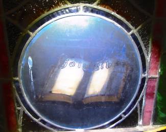 Inscription on leaded glass "Gothic Bible"