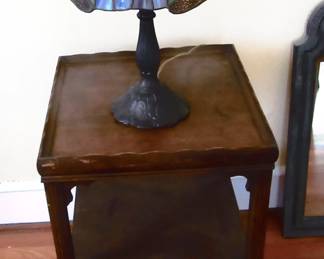 Small table from around late 40's-50's. Nice stained-glass lamp.