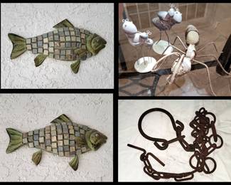 Pair of Fish Sculptures, Cute Bugs and Old Chain