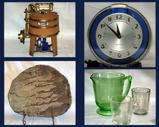 Miniature Maytag Vintage Mashing Machine, Westclox Electric Clock, Decorative Platter and Measuring Cups