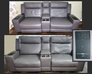 Avenger Leather Sofa and Love Seat with ITable, Built in Speakers, Drink Holders and Storage; A Very Nice Set, Gently Used
