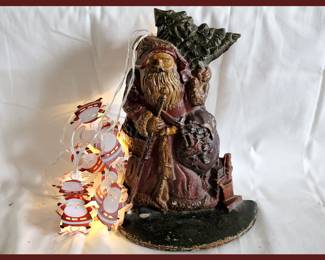 Cast Iron Antique Santa Door Stop and Small Battery Operated Santa Lights
