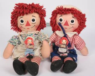 Vintage Raggedy Ann and Andy Dolls with Minis