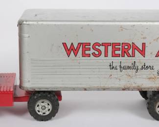 Vintage Pressed Steel Marx Western Auto Tractor Trailer Truck