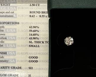 Diamond stud, 2.5 carat