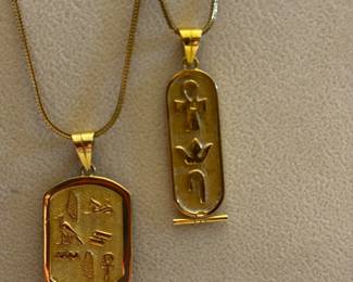2 -18kt gold cartouche necklaces