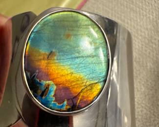 Sterling cuff bracelet with oval labradorite