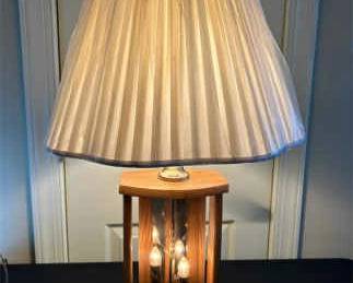 Amber Etched Glass 3 Way Oak Lamp