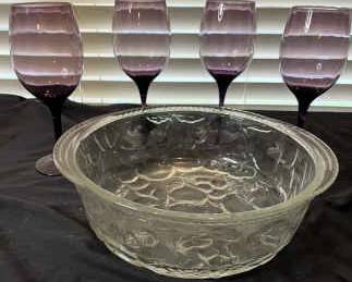 Fruit Embossed Bowl W Wine Glass Set