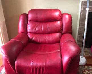 Red Recliner With White Floor Lamp