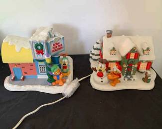 2 Danbury Mint Garfield Christmas Village