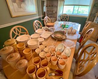 Mugs, plates, serving trays, utensils, etc.