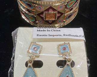 Lot 2 Gold Tone Enamel Bracelet & Earrings