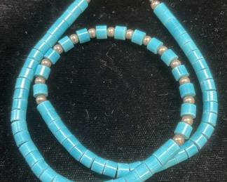 Silver Tone Faux Turquoise Beaded Necklace