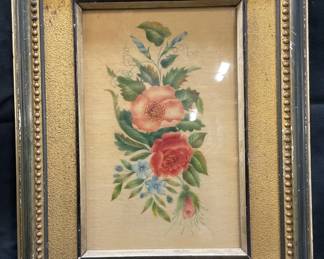 Framed Floral Folk Art Theorem Painting
