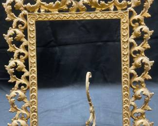 Vtg Gilt Brass Reticulated Scroll Picture Frame