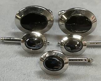 Lot 4 Silver Tone Black Cufflinks & Buttons