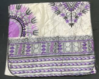 White & Purple Graphic Print Scarf