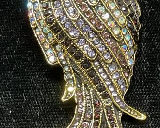 Gold Tone Crystal Bird Brooch, 3.25 In Long