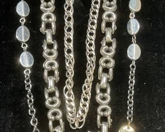 Lot 3 Silver & Gold Tone Necklaces, Bracelet