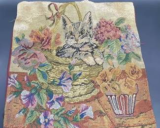 Cat W/ Florals Motif Tapestry Style Pillow Case