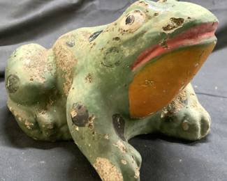 Vintage Hand Painted Cement Frog Statuary