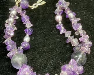 Sterling Silver Amethyst & Pearl Beaded Bracelet