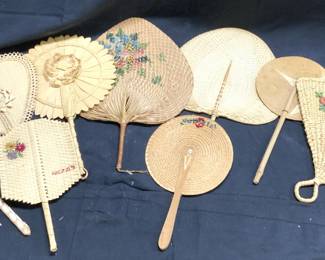 Lot 9 Assorted Woven Wicker Hand Fans
