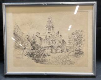 Jas F Murray Gardeners Court Lithograph Sketch