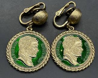 TRIFARI Vintage Enamel Currency Motif Earrings