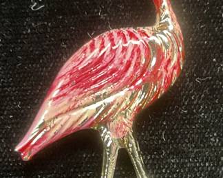 Gold Tone Enamel Pink Flamingo Brooch