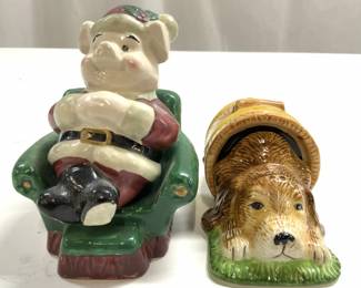 Santa Claus Pig & Dog In Barrel Porc S&P Shakers