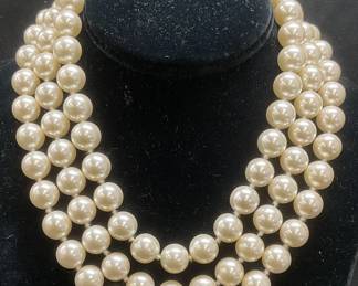 Vintage Three Strand Faux Pearl Necklace
