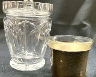 Lot 2 Crystal Vessel W Lid & Candle Holder