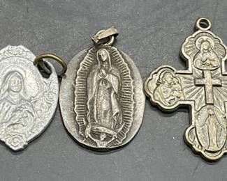 5 Atq Sterling Silver & Metal Religious Pendants