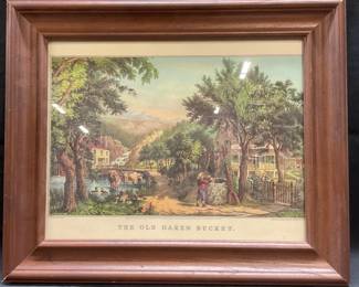 Framed Currier & Ives Oaken Bucket Lithograph