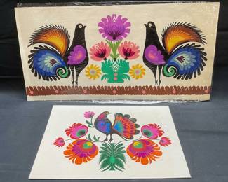Lot 2 Polish Folk Art Rooster Wycinanka Cut Outs