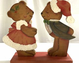 Hand Painted Carved Wood Christmas Bear Figures