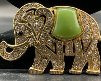 MONET crystal glass gold toned Elephant Brooch