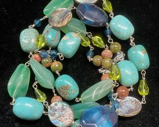 Vtg Crystal & Faux Gemstone Beaded Necklace