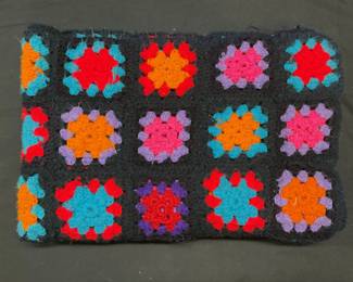 Black Crochet Knit Floral Blanket