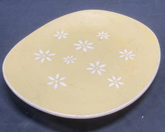 MCM Vtg HARKERWARE Yellow Ceramic Floral Platter